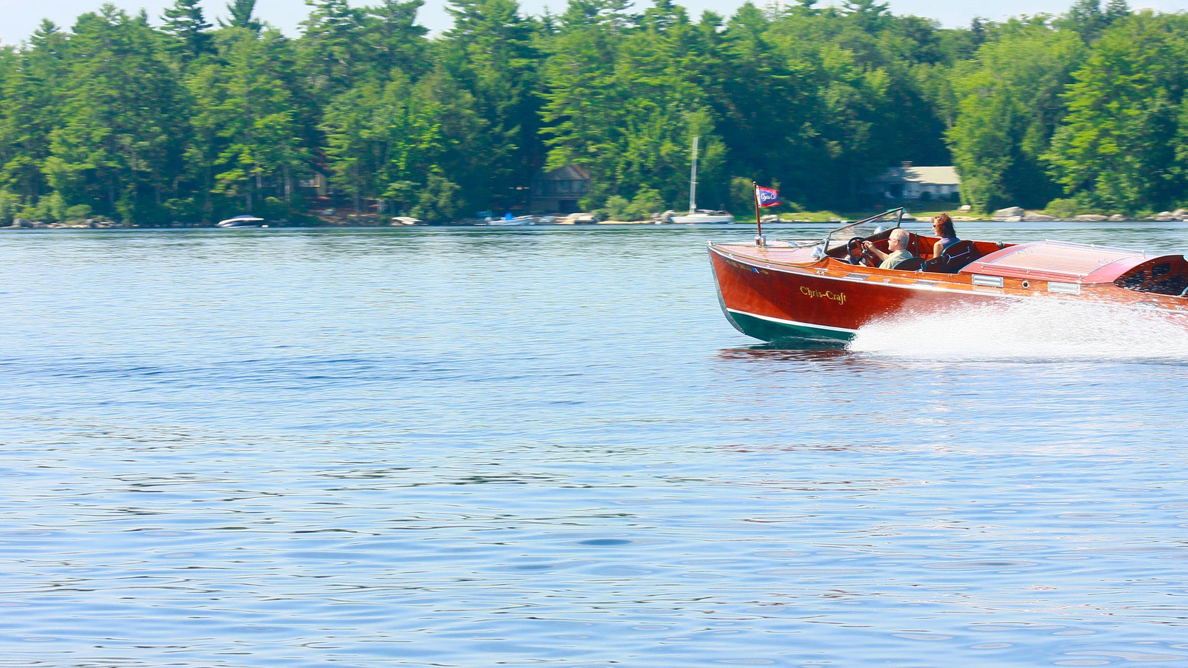 Wooden Runabout Boat in Sebago Lake