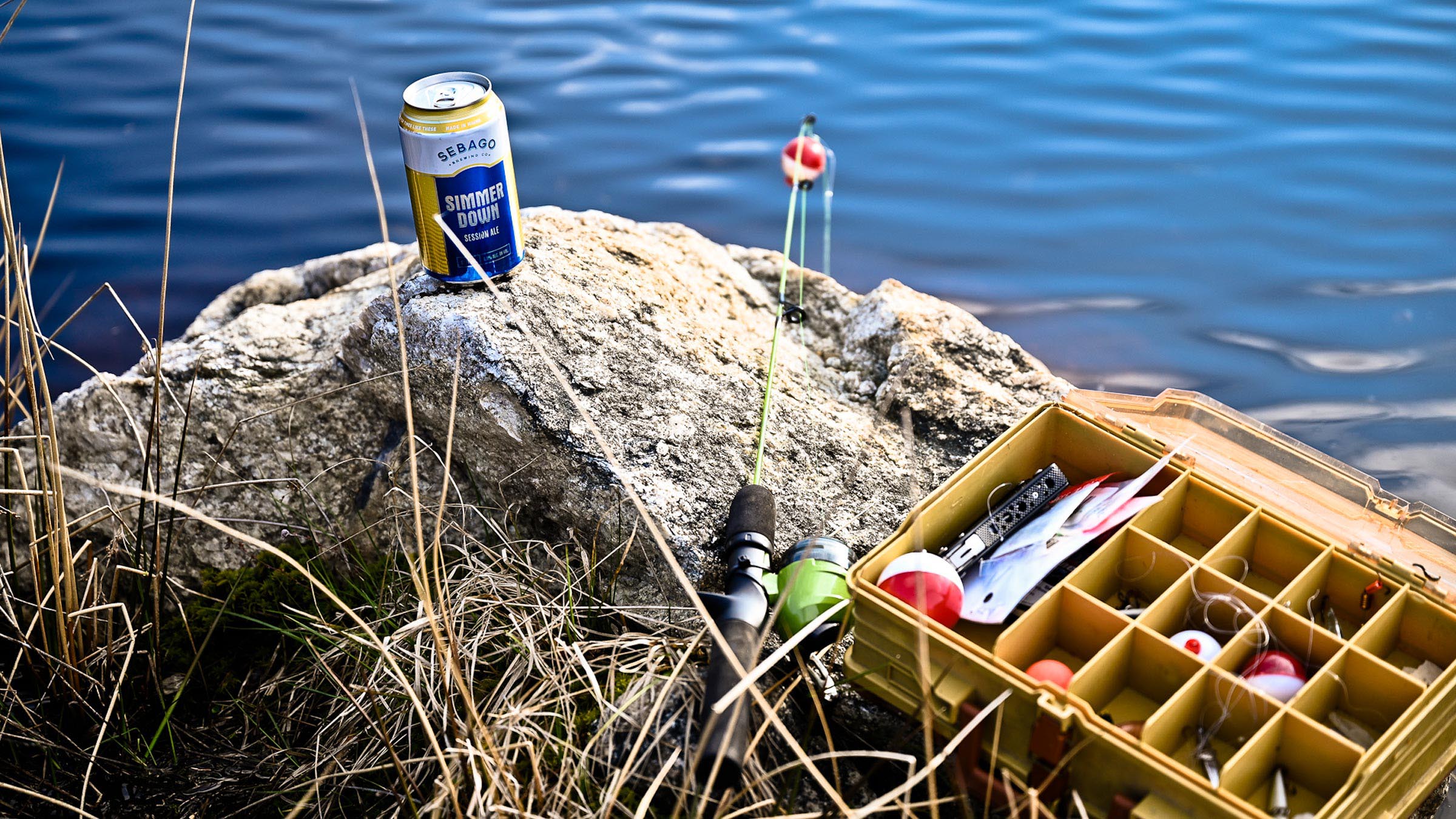 Sebago Brewing Simmer Down Beer can by fishing gear